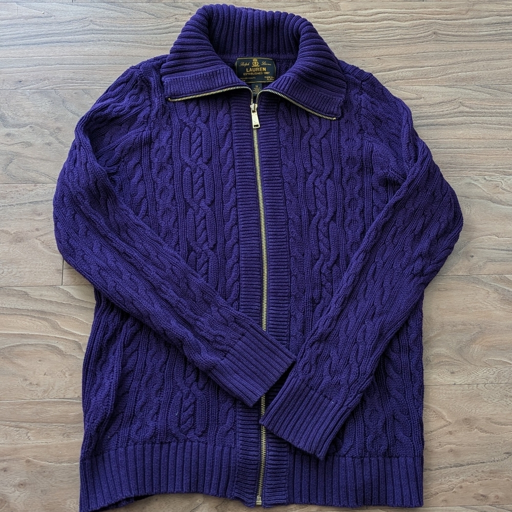 Vintage Ralph Lauren Black Label Cable Knit Zip Up Sweater